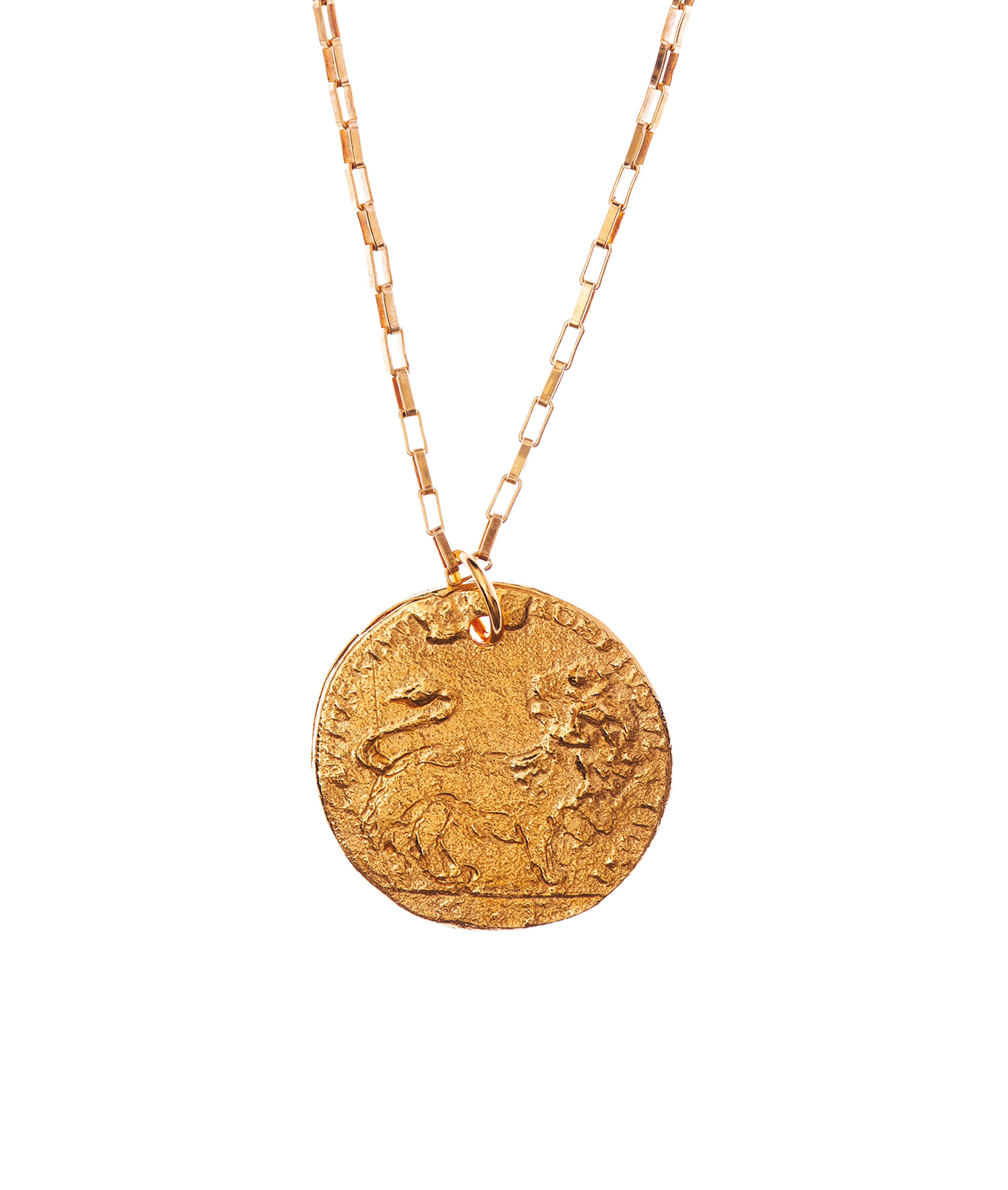 Medium Leone Box Chain Necklace 24k Gold Plated Coin Alighieri